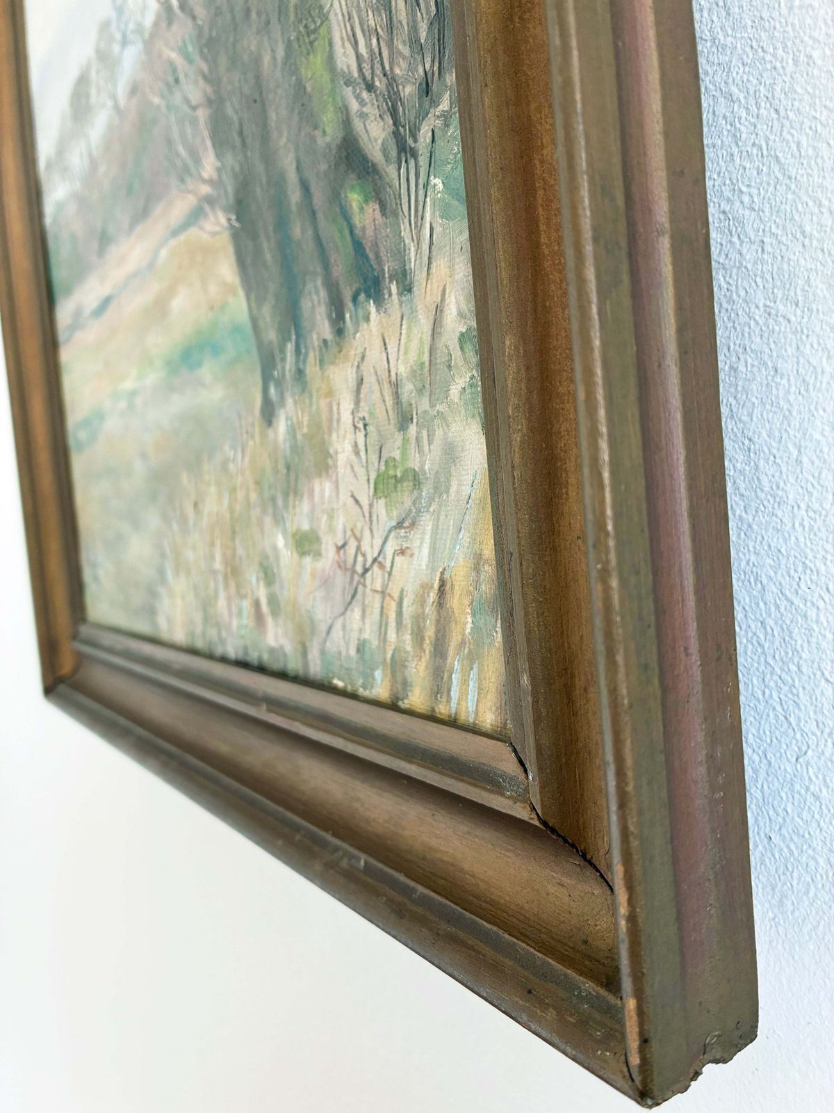 Antiek gesigneerd landschapsschilderij in olieverf – Landelijke voorstelling photo vintage