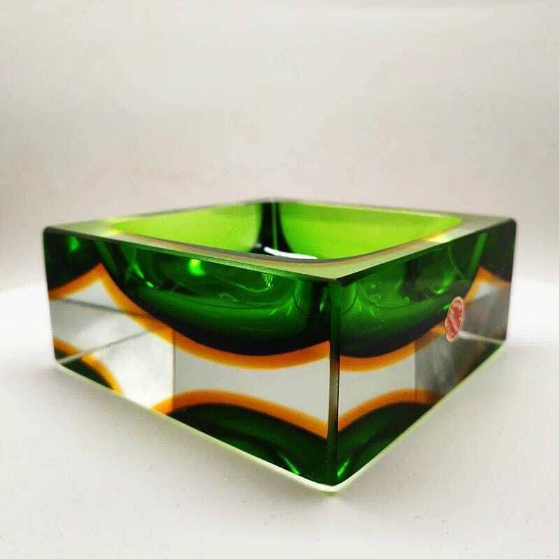 1960s Big Rare Square Ashtray Or Catch All In Murano Glass By Flavio Poli For Seguso. 14cm / 5.51 Inches photo Home Decor