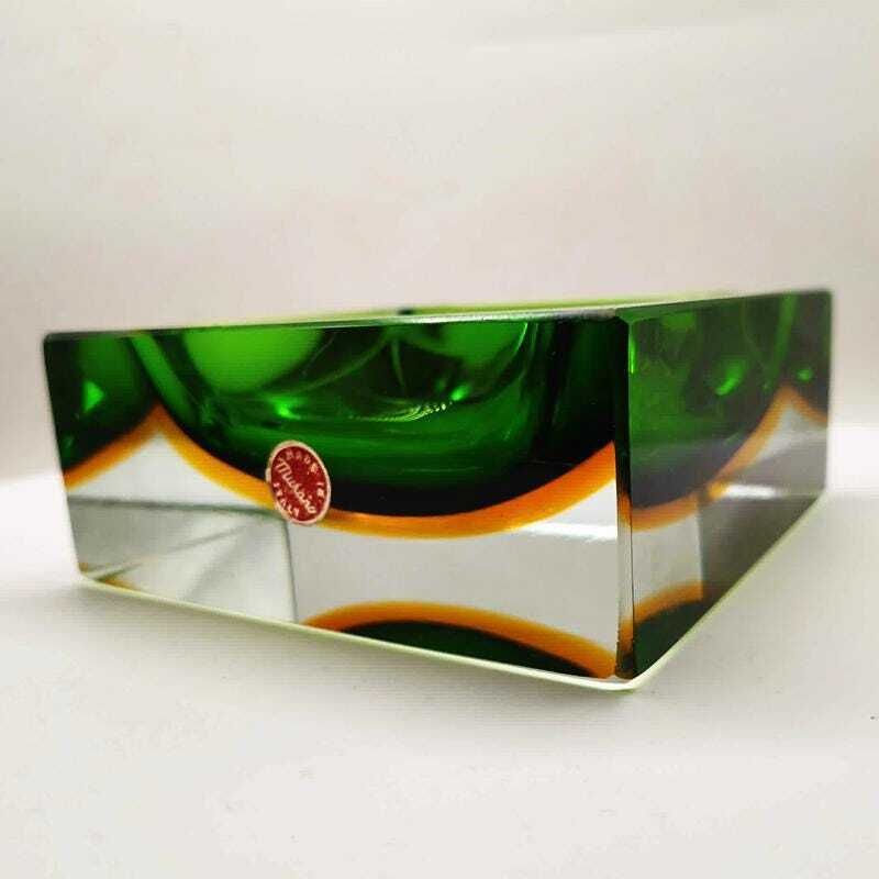 1960s Big Rare Square Ashtray Or Catch All In Murano Glass By Flavio Poli For Seguso. 14cm / 5.51 Inches photo vinterior