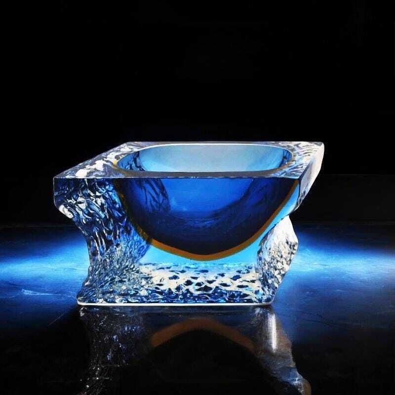 1960s Ashtray Or Catch All In Hand Worked Murano Glass By Flavio Poli For Seguso. Made In Italy