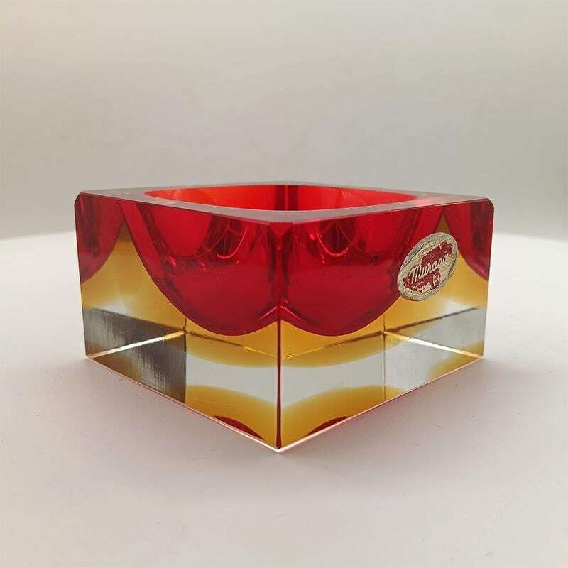 1960s Stunning Handcrafted Square Ashtray Or Catch All In Murano Glass By Flavio Poli For Seguso. photo furniture
