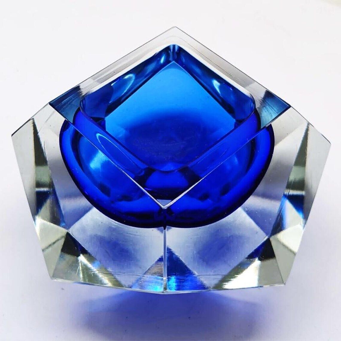 1960s Stunning Blue Ashtray Or Catch All In Murano Glass By Flavio Poli For Seguso. photo buy