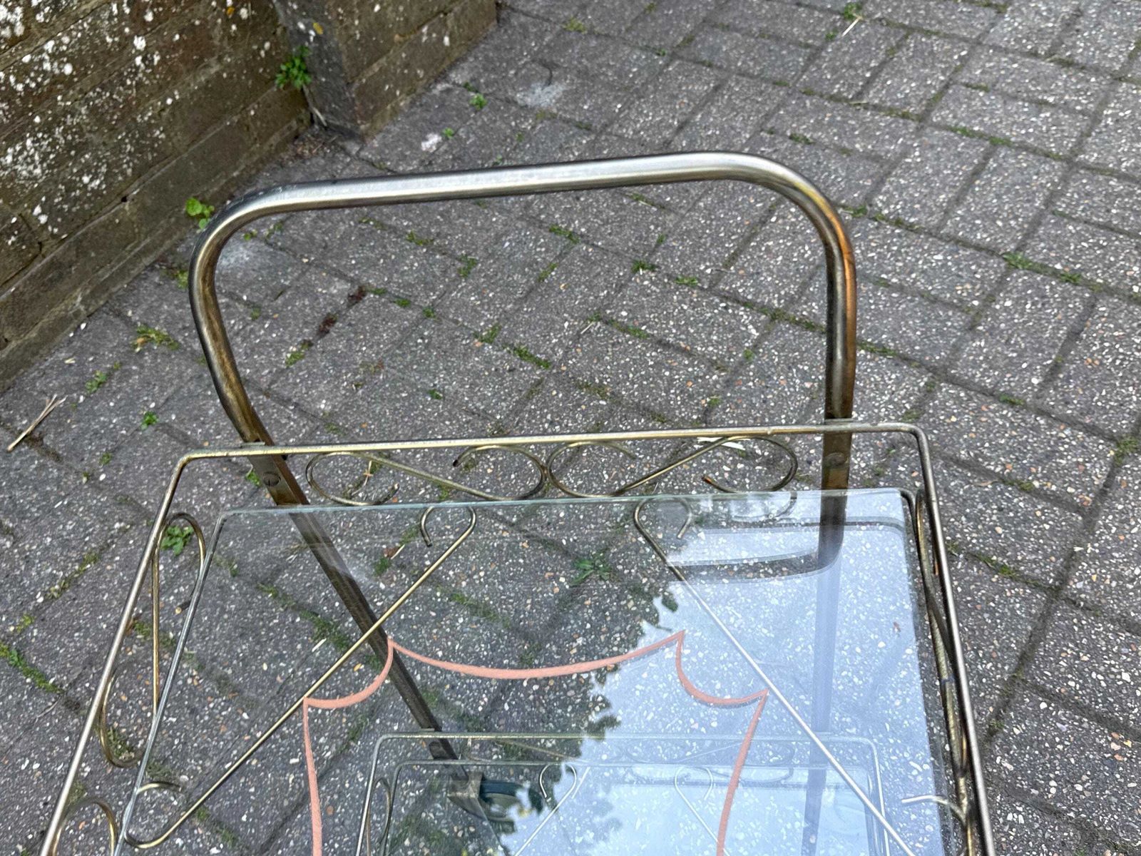 photo buy Small Vintage Brass And Glass Drinks Trolley Mid Century Bar Cart On Casters