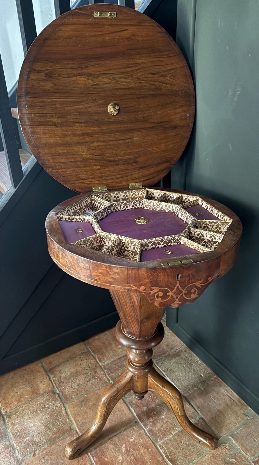 Antique Inlaid Chess Table English Games Board With Storage Victorian Sewing Table photo for sale