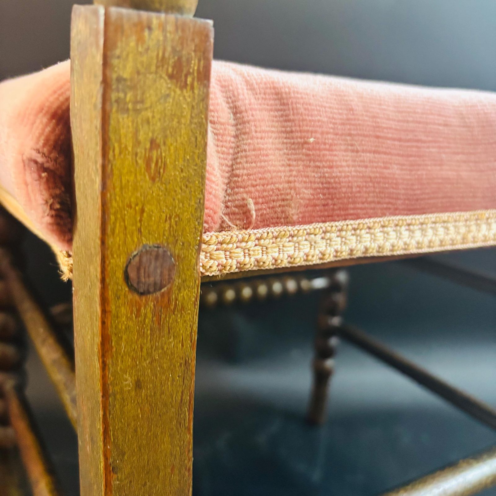 photo furniture Antique Victorian Child’s Bobbin Chair | 19th Century Spool Turned Wood Nursery Chair | Repair To Leg