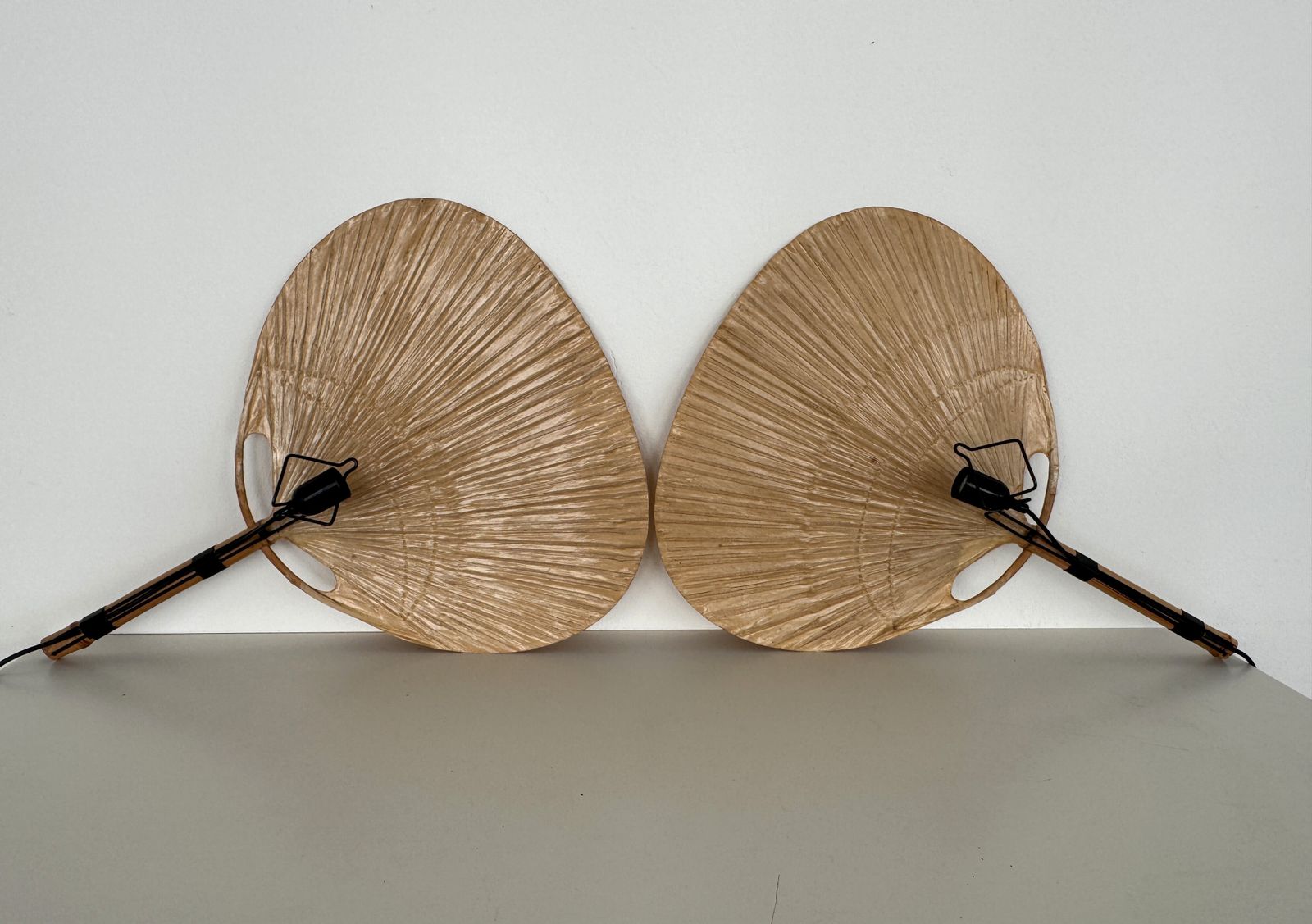 photo buy Pair Of Large Organic Uchiwa Wall Sconces By Ingo Maurer, Germany, 1973