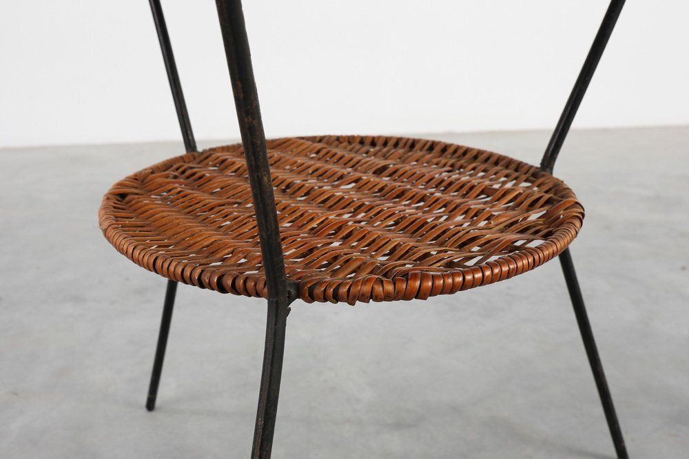 Mid Century Woven Rattan, Wicker And Iron Two Tier Round Coffee Table, Italy, 1960s photo buy
