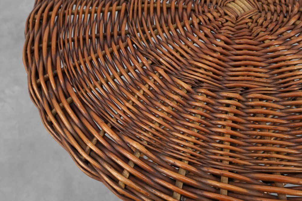 photo furniture Mid Century Woven Rattan, Wicker And Iron Two Tier Round Coffee Table, Italy, 1960s
