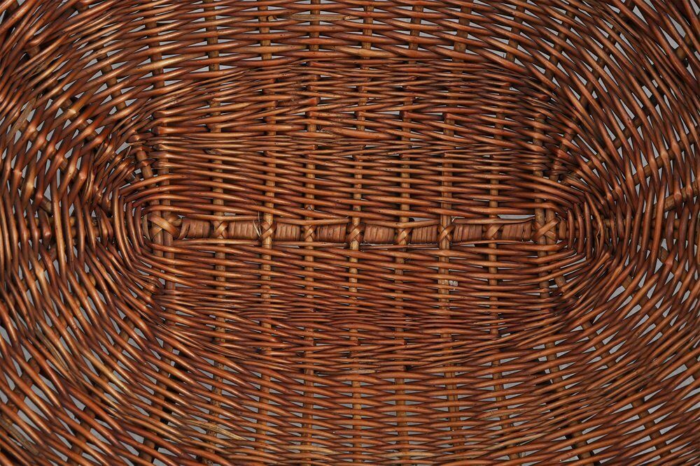 photo vintage Mid Century Woven Rattanwicker And Iron Basket Chair, Italy, 1960s