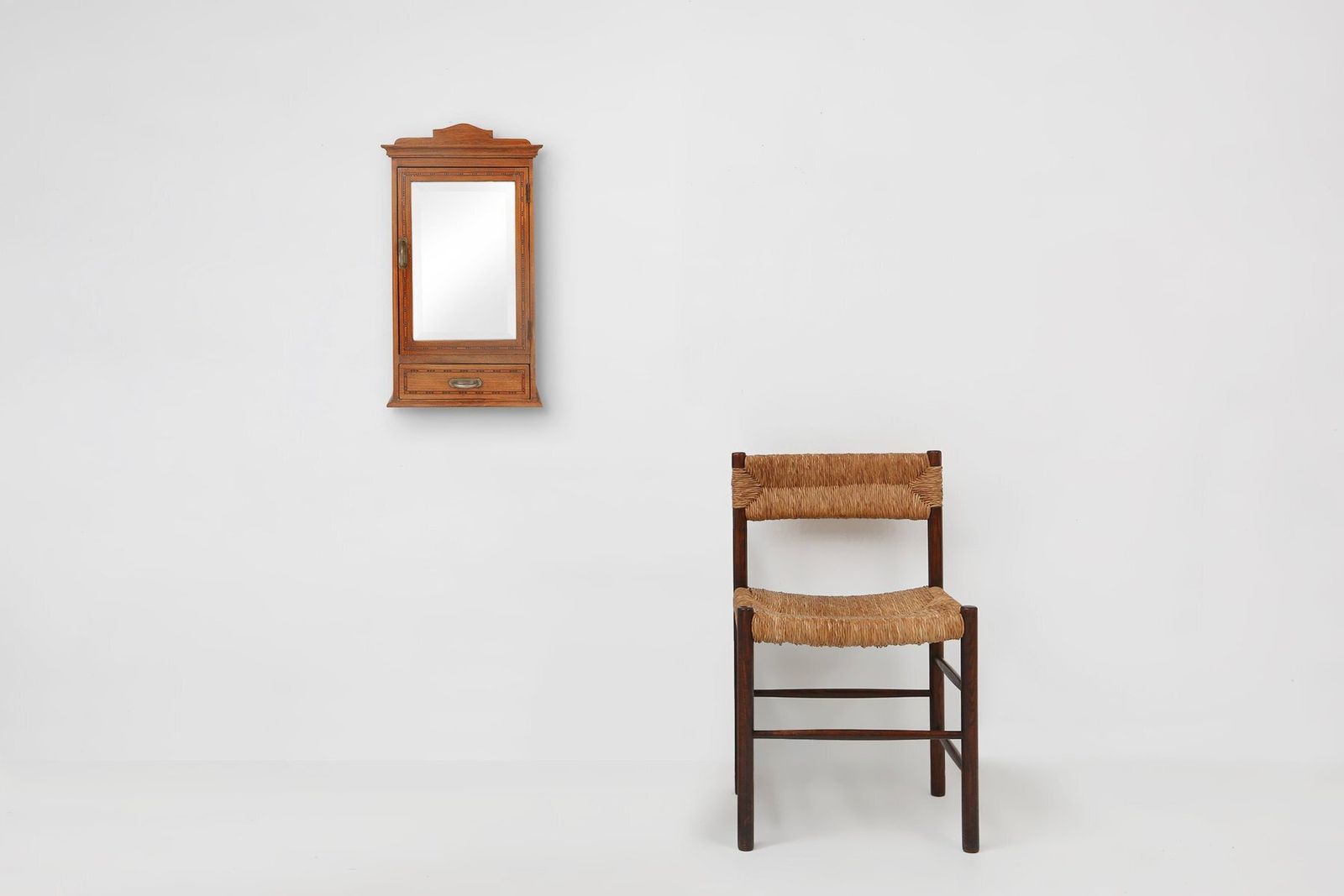 Art Deco Shaving Cabinet In Oak With Mirror, France, 1930s photo furniture