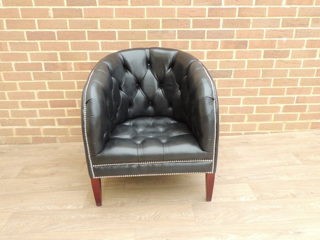 Chesterfield Burghley Black Leather Tub Armchair