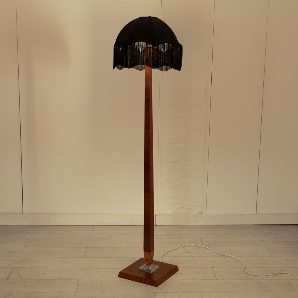 Art Deco Floor Lamp In Mahogany & Figured Walnut, England C.1935 photo for sale
