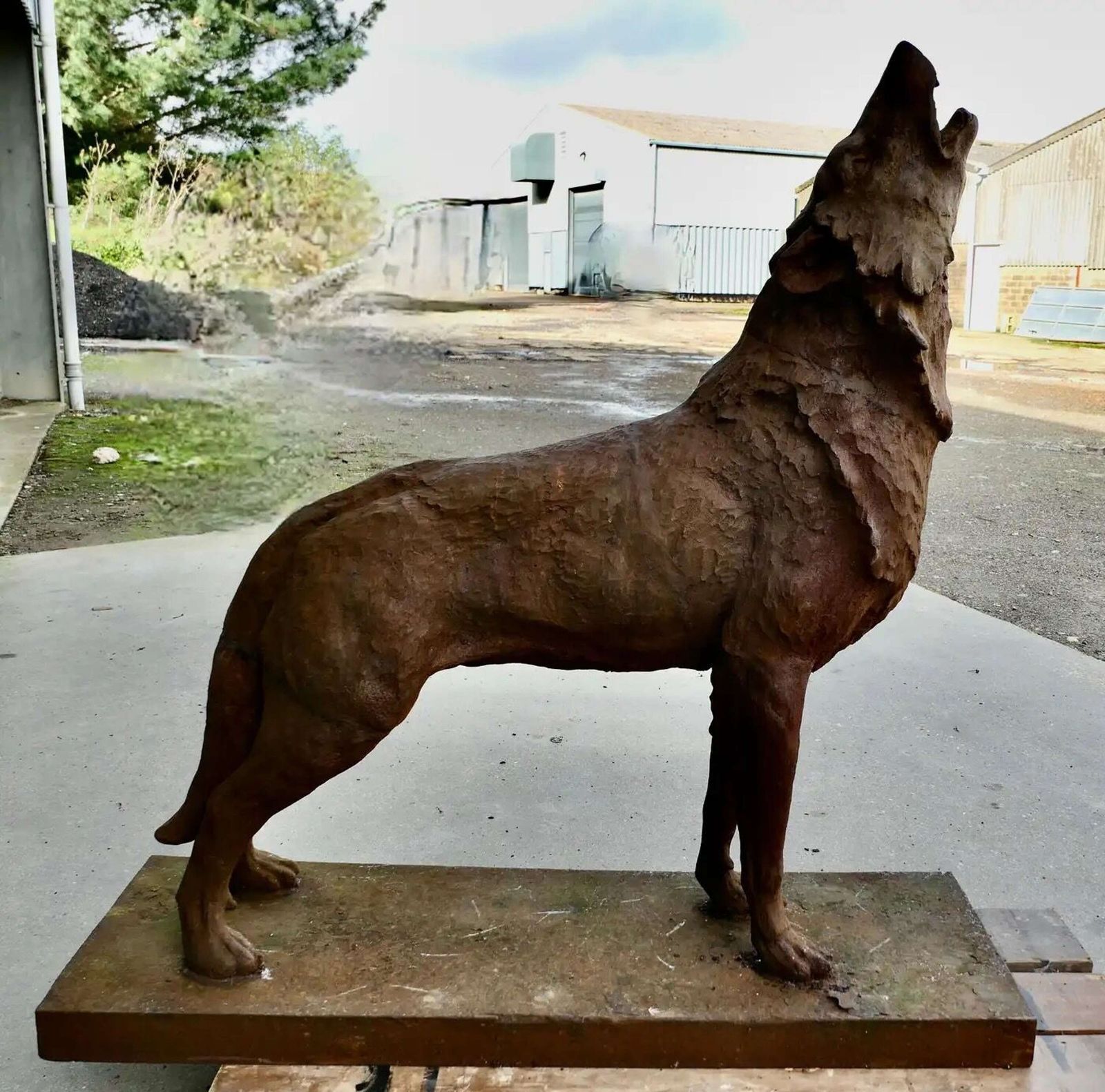 Cast Iron Statue Of A Huge Howling Wolf A Handsome If Terrifying Beast photo vintage