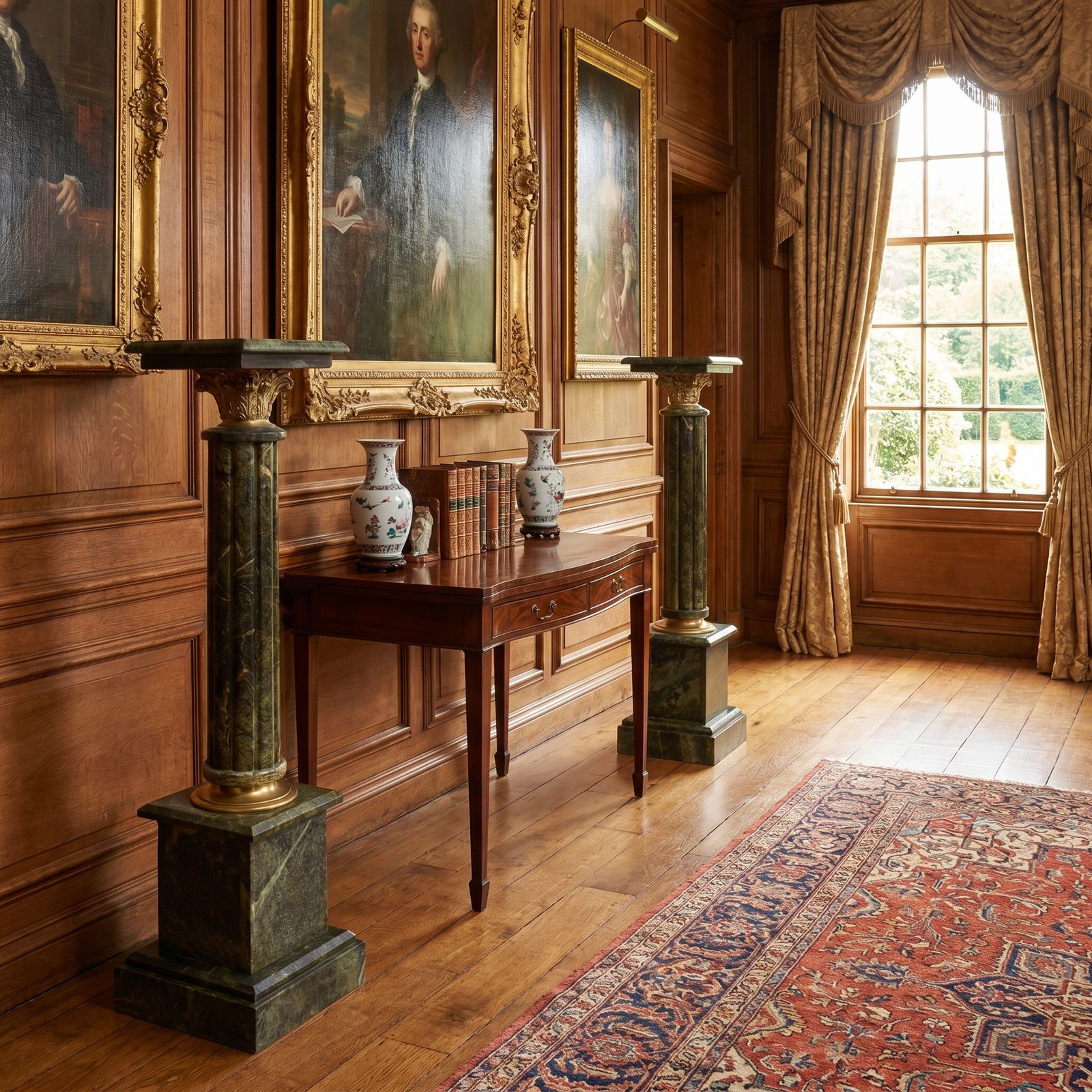 Pair Of Classical Style Verde Antico Marble Pedestals