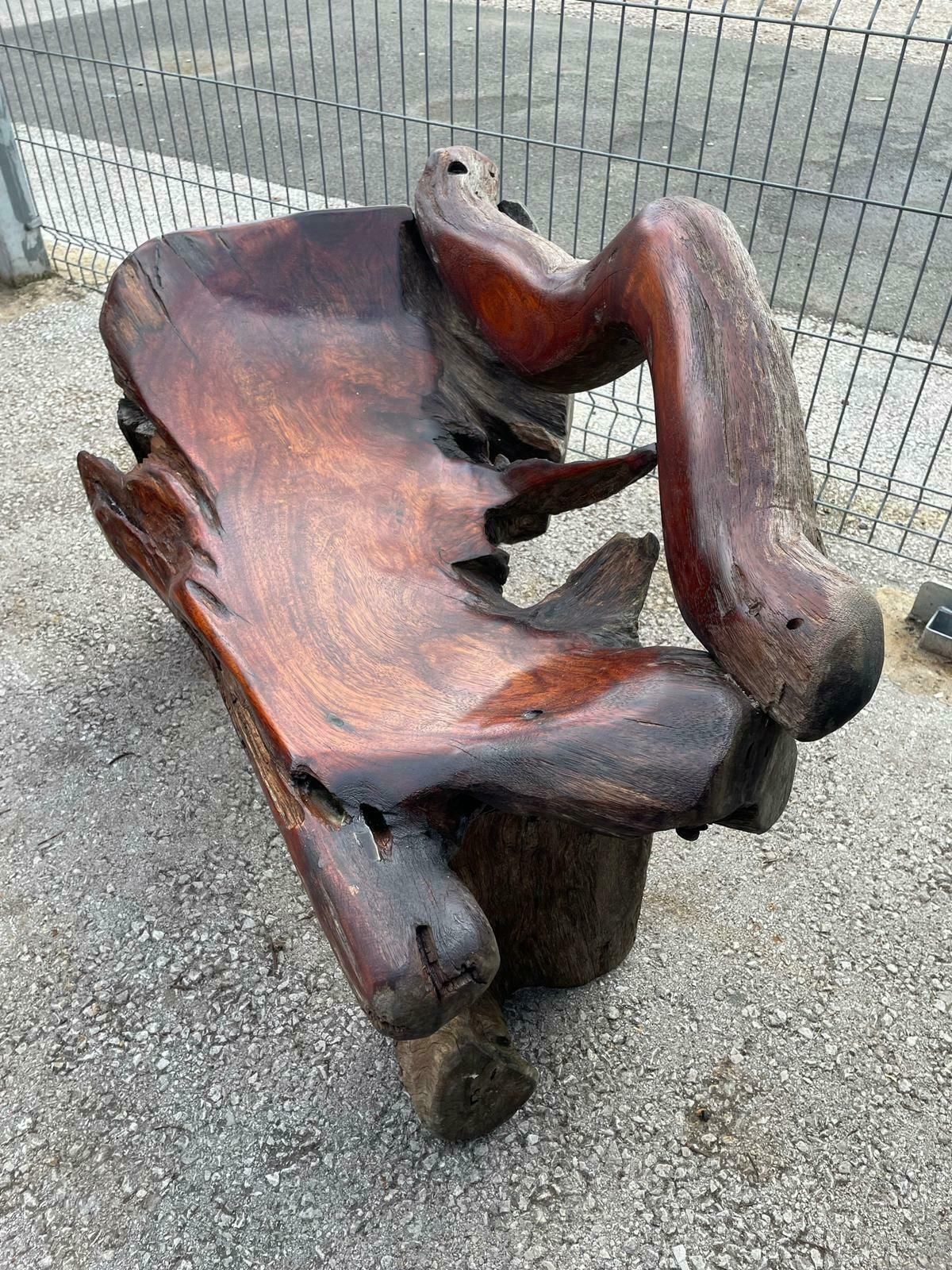 Vintage Root Wood Table And 3 Benches photo vinterior