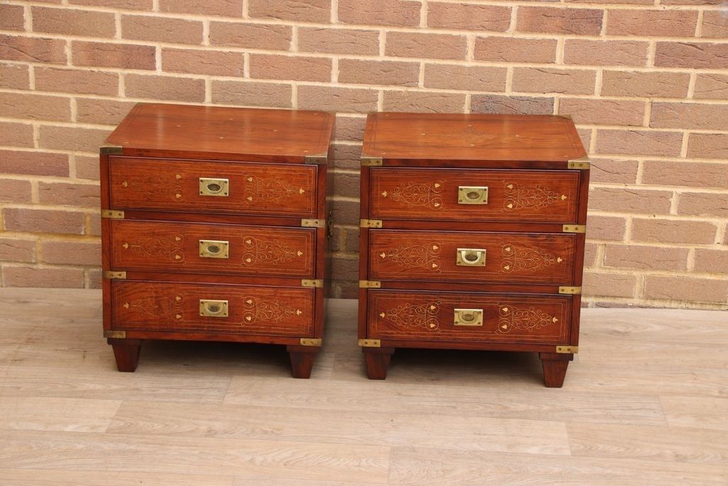 Pair Of Rosewood Military Campaign Solid Wood Bedside Tables photo furniture