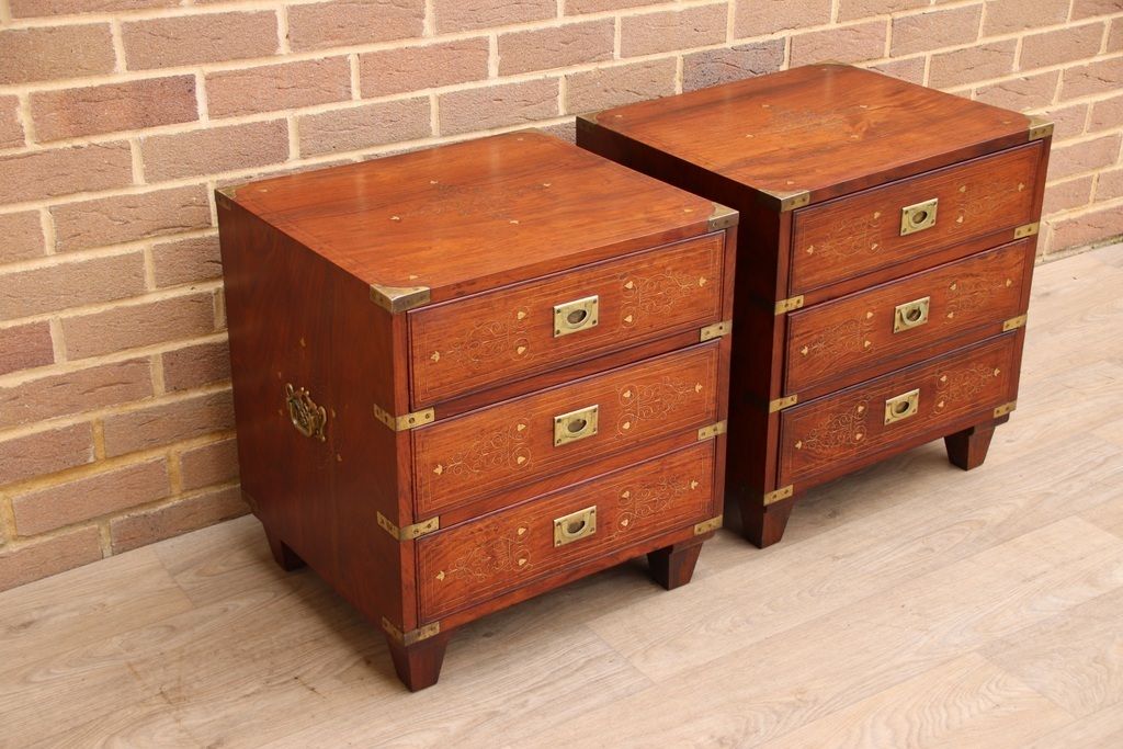 Pair Of Rosewood Military Campaign Solid Wood Bedside Tables photo for sale