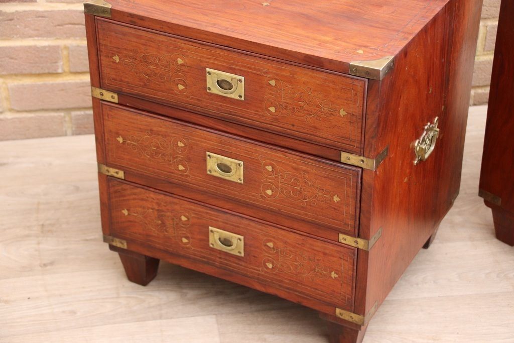 Furniture Pair Of Rosewood Military Campaign Solid Wood Bedside Tables photo