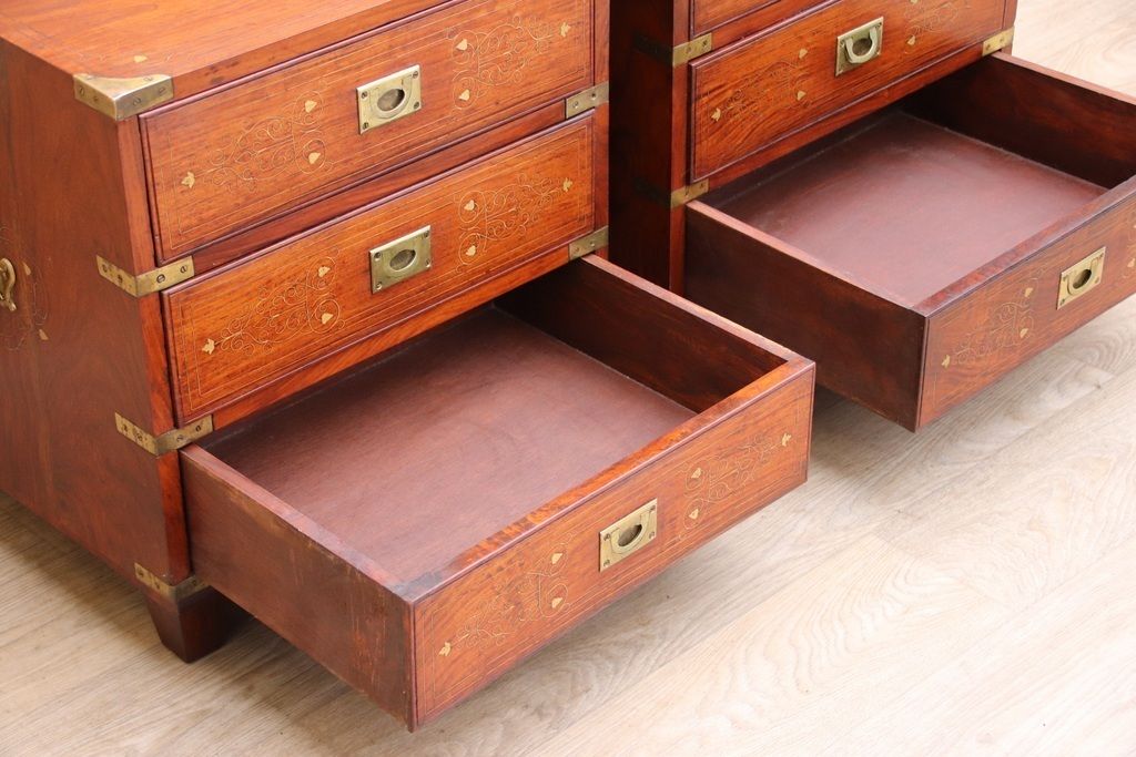 photo vinterior Pair Of Rosewood Military Campaign Solid Wood Bedside Tables