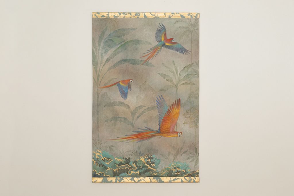 Painted Canvas Depicting Parrots In A Tropical Forest. Contemporary. photo furniture