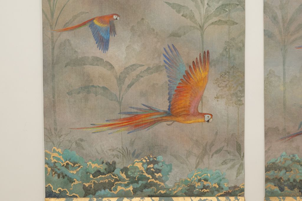 Painted Canvas Depicting Parrots In A Tropical Forest. Contemporary. photo vinterior