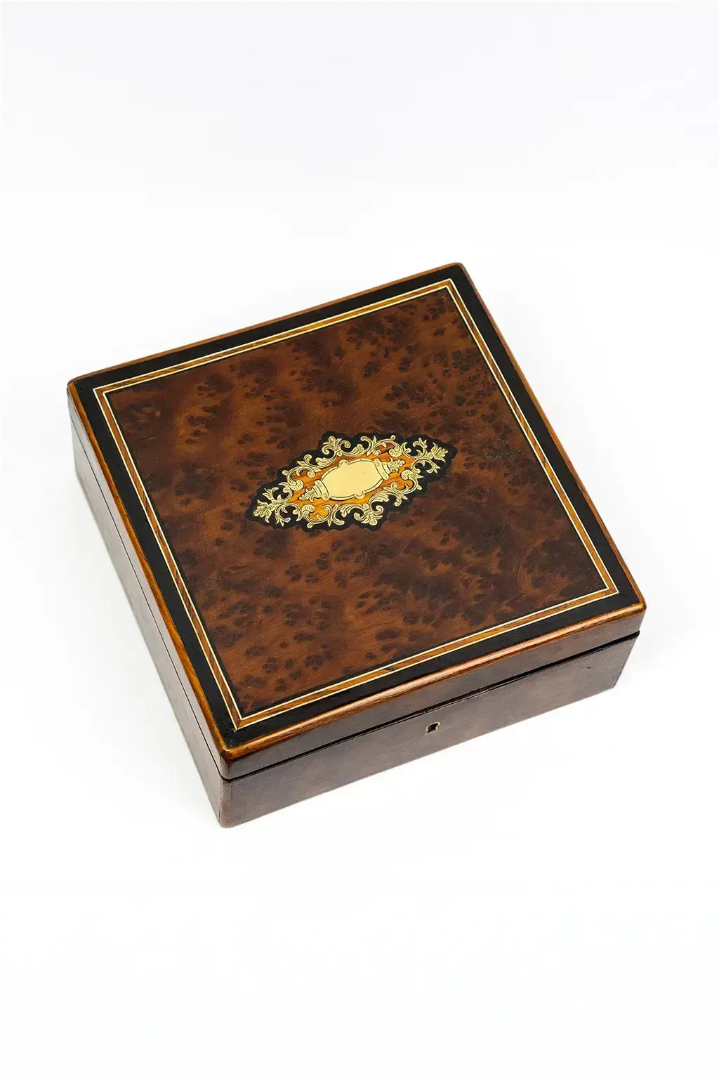 Square Box In Magnifying Glass Wood And Brass Marquetry — Napoleon III, Circa 1860–1880.
