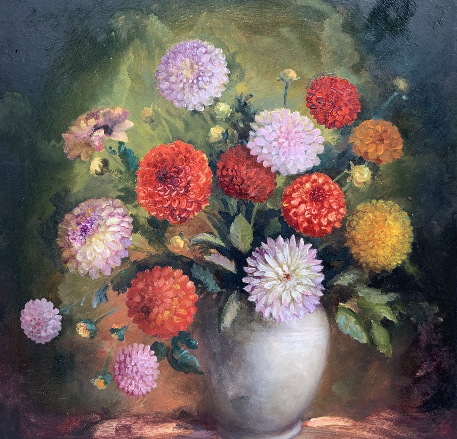 Large Superb Still Life Of Dahlias Oil Painting By James Hardaker (1901 1991) photo for sale