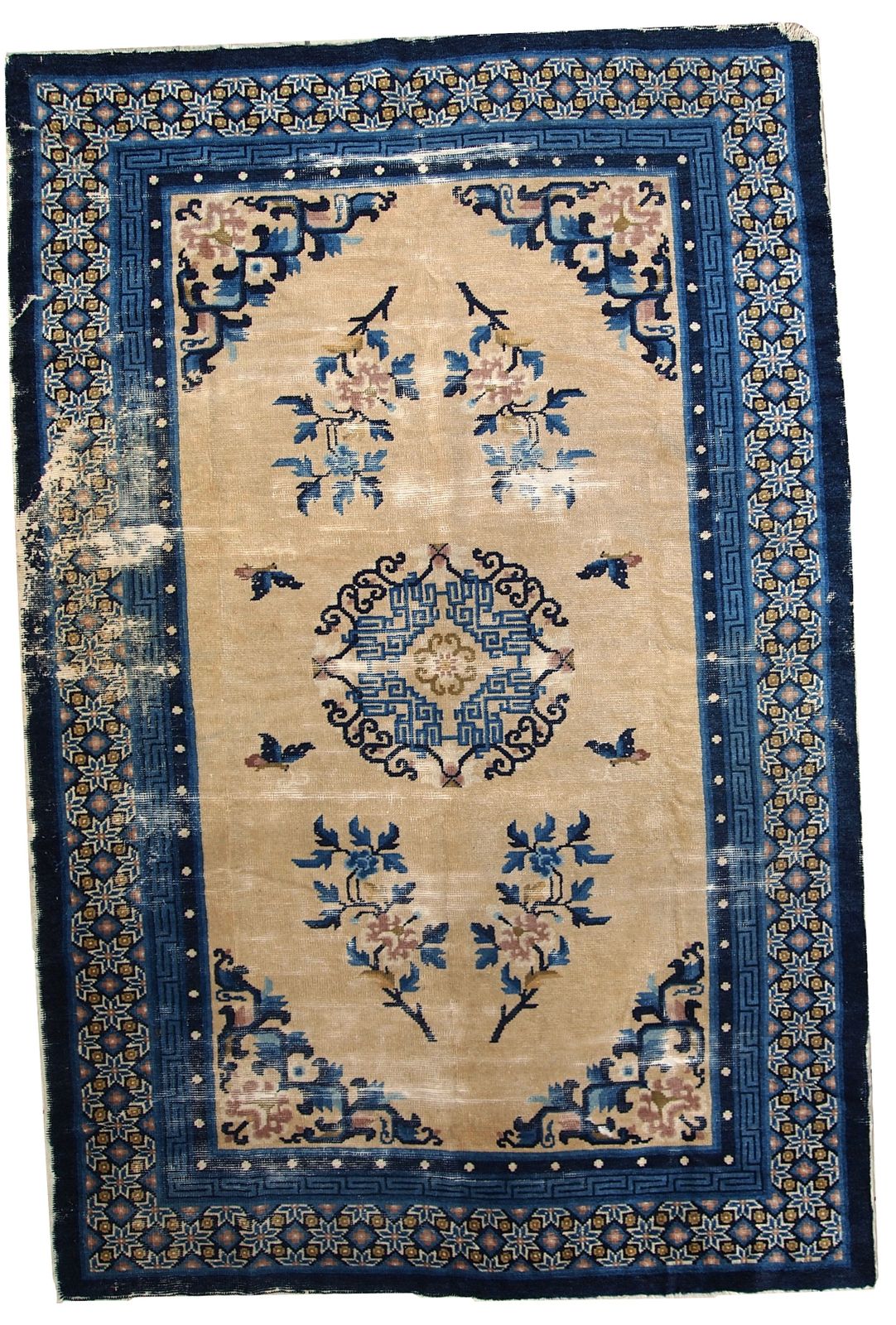 Tapis de Pékin chinois d'époque en laine, fait main - 128 × 195 cm (4'2" × 6'3") - années 1880