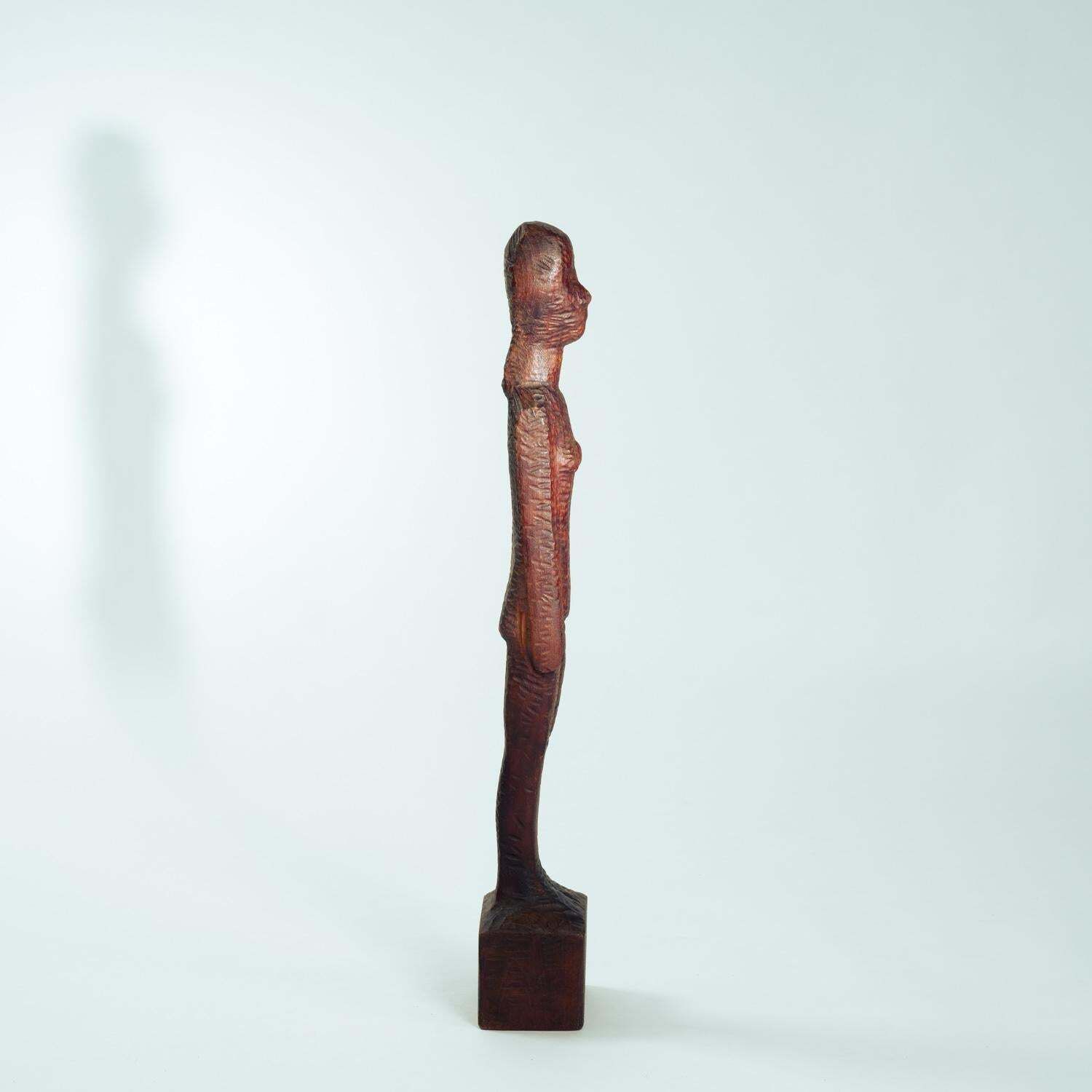 Dutch Brutalist Carved Wood Sculpture Of Womans Figure, Height 95cm, 1970s photo Art