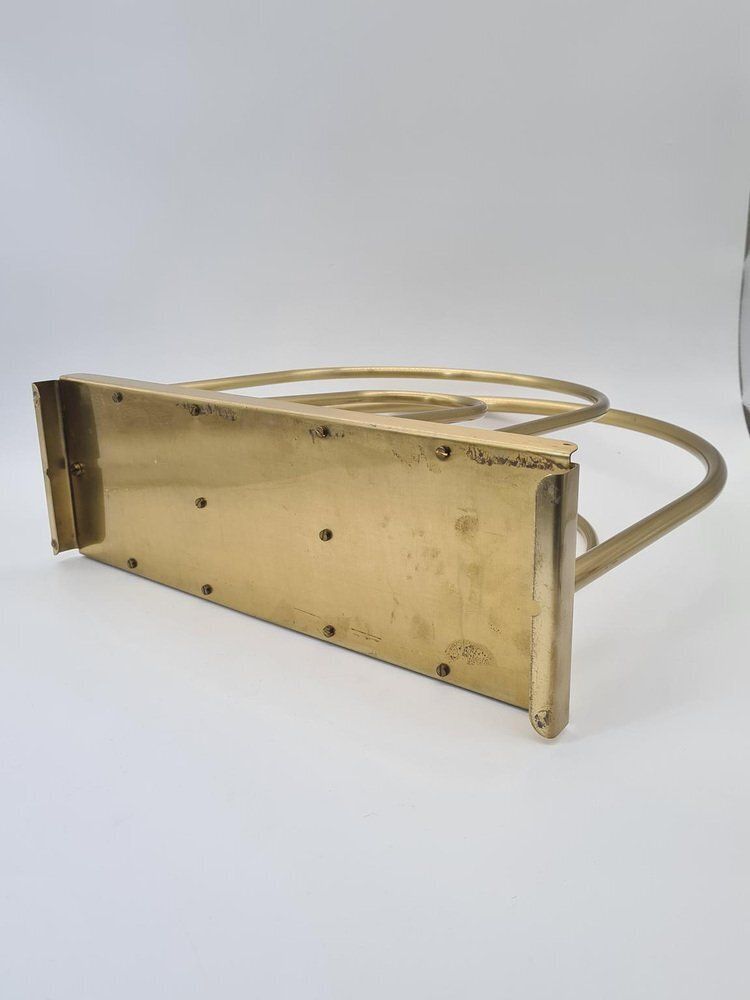 Hollywood Regency Style Newspaper Rack In Brass Plated Metal, 1970s photo buy