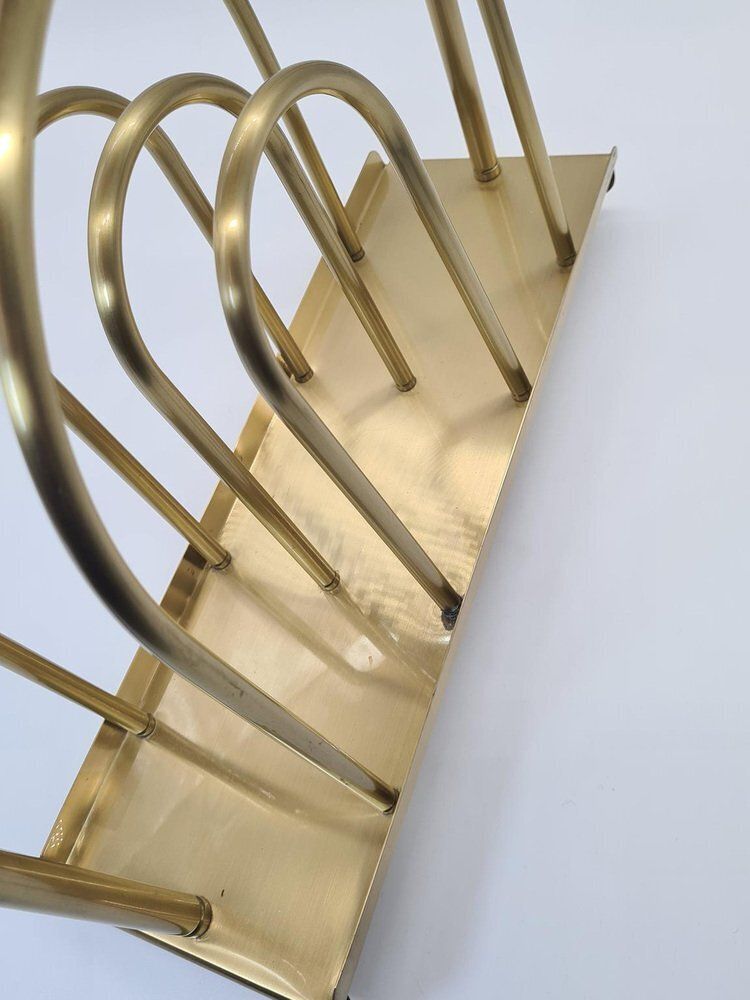 Hollywood Regency Style Newspaper Rack In Brass Plated Metal, 1970s photo vintage