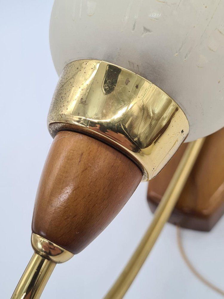 Mid Century Modern Wall Sconces In Wood And Brass, 1950s 1960s, Set Of 3 photo for sale
