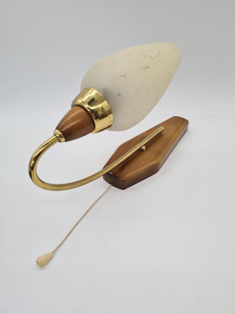 Mid Century Modern Wall Sconces In Wood And Brass, 1950s 1960s, Set Of 3 photo vintage