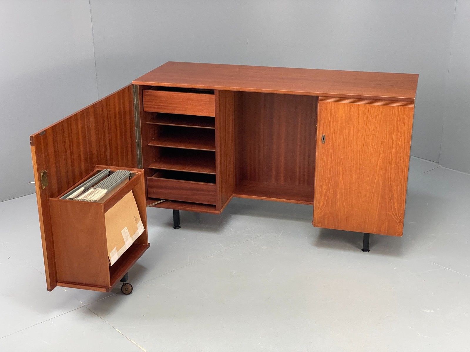 Vintage Teak Foldaway Desk Adjustable 1960s Retro Midcentury Shelving Eb12082