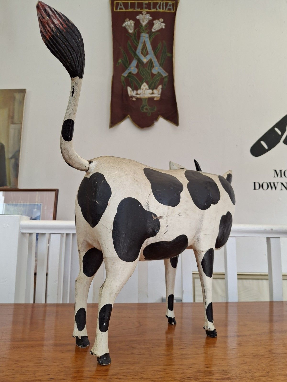 Early 20th Century Hand Carved & Painted Dutch Friesian Cow Folk Art Model. photo furniture