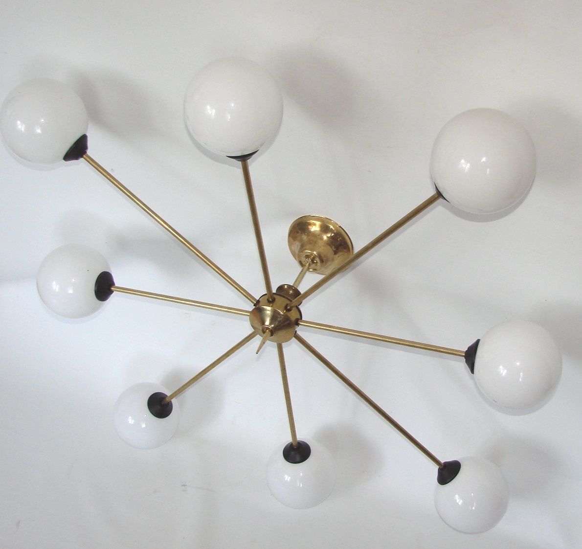 Stilnovo 1960s Style Chandelier | Brass, Metal And Glass | 8x E14 | Vintage photo 549.0