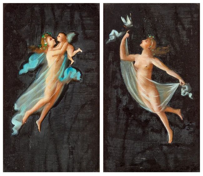 Antique Early 19th Century Grand Tour Classical Nude Paintings – Italian Mythological Oils After Michelangelo Maestri photo furniture