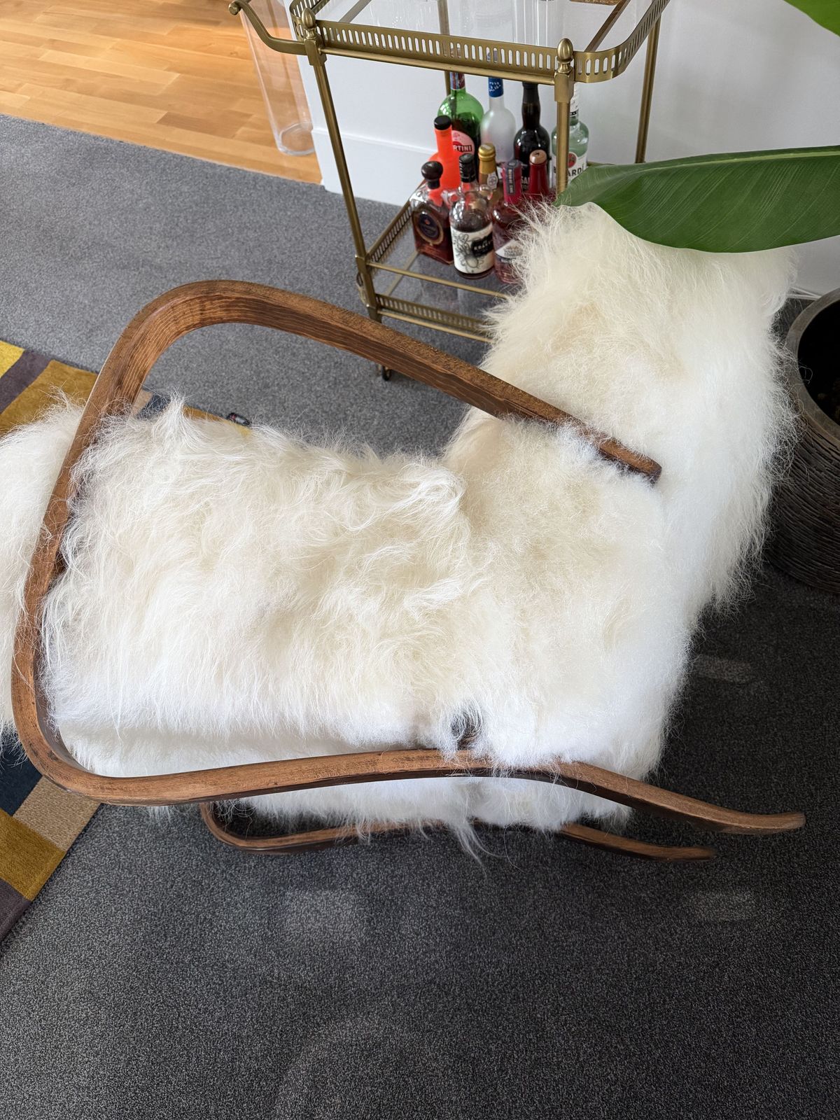 Halabala H269 Bentwood Chair, Real Sheepskin Covering photo vinterior
