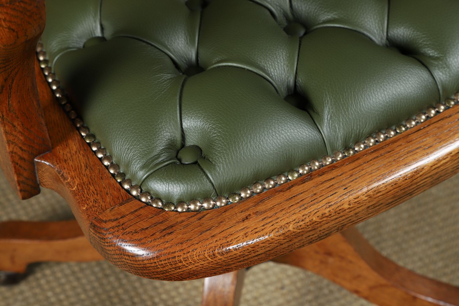 photo furniture English Edwardian Oak & Green Leather Revolving Office Arm Chair Circa 1910