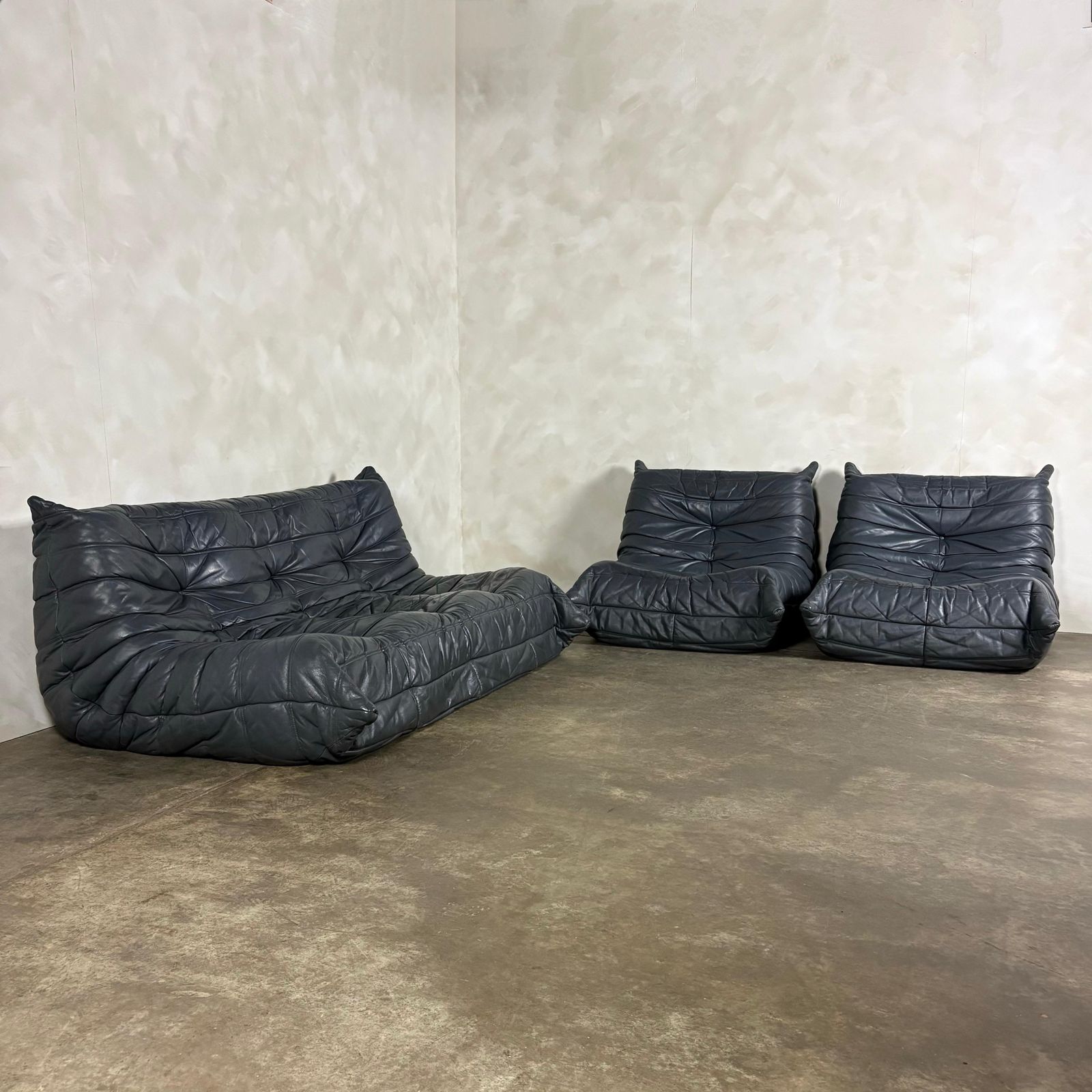 Togo Sofa Set Michel Ducaroy Ligne Roset Grey Leather Mid Century Retro Mcm