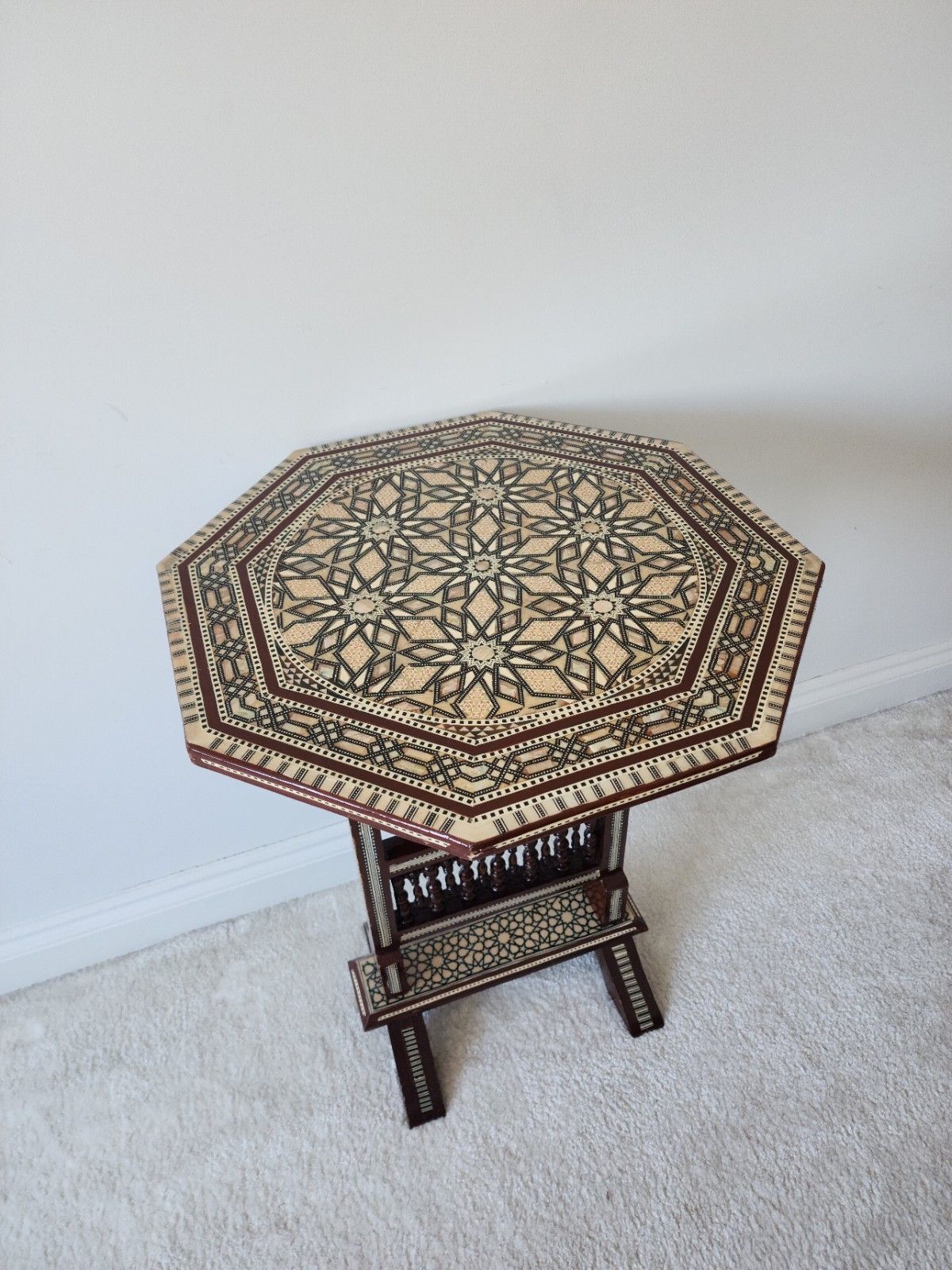 Moroccan Mother Of Pearl Mosaic Inlaid Tilt Top Damascan Folding Side Table photo furniture