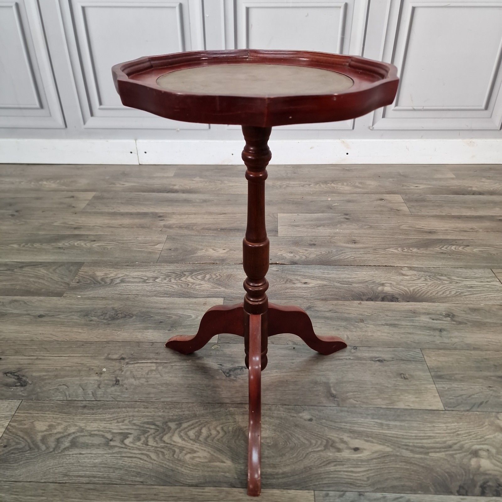 Vintage Wine Side Table Tripod Occasional Antique Style Faux Leather Top photo Furniture