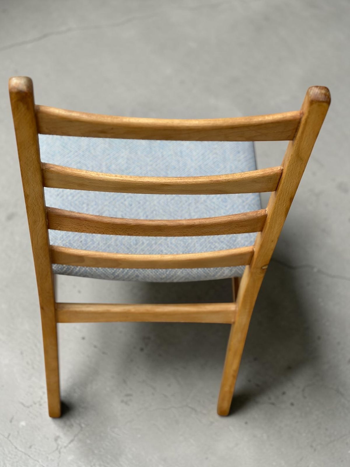 Pair Of Vintage East German Ladderback Dining Chairs Available In Blue Or Pink Linwood Upholstery photo vintage