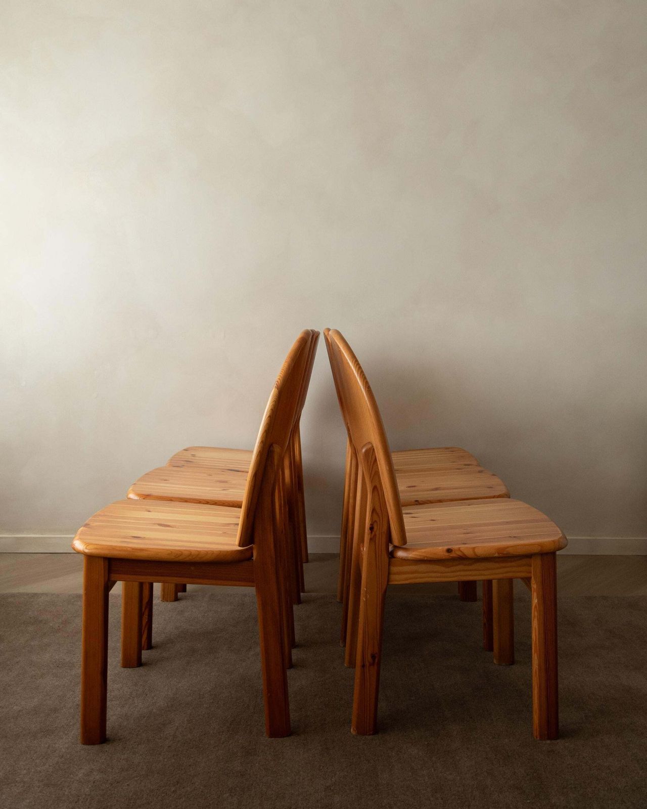 Scandinavian Brutalist Pine Dining Chairs With Sculptural Back, 1970s, Set Of 6 photo for sale