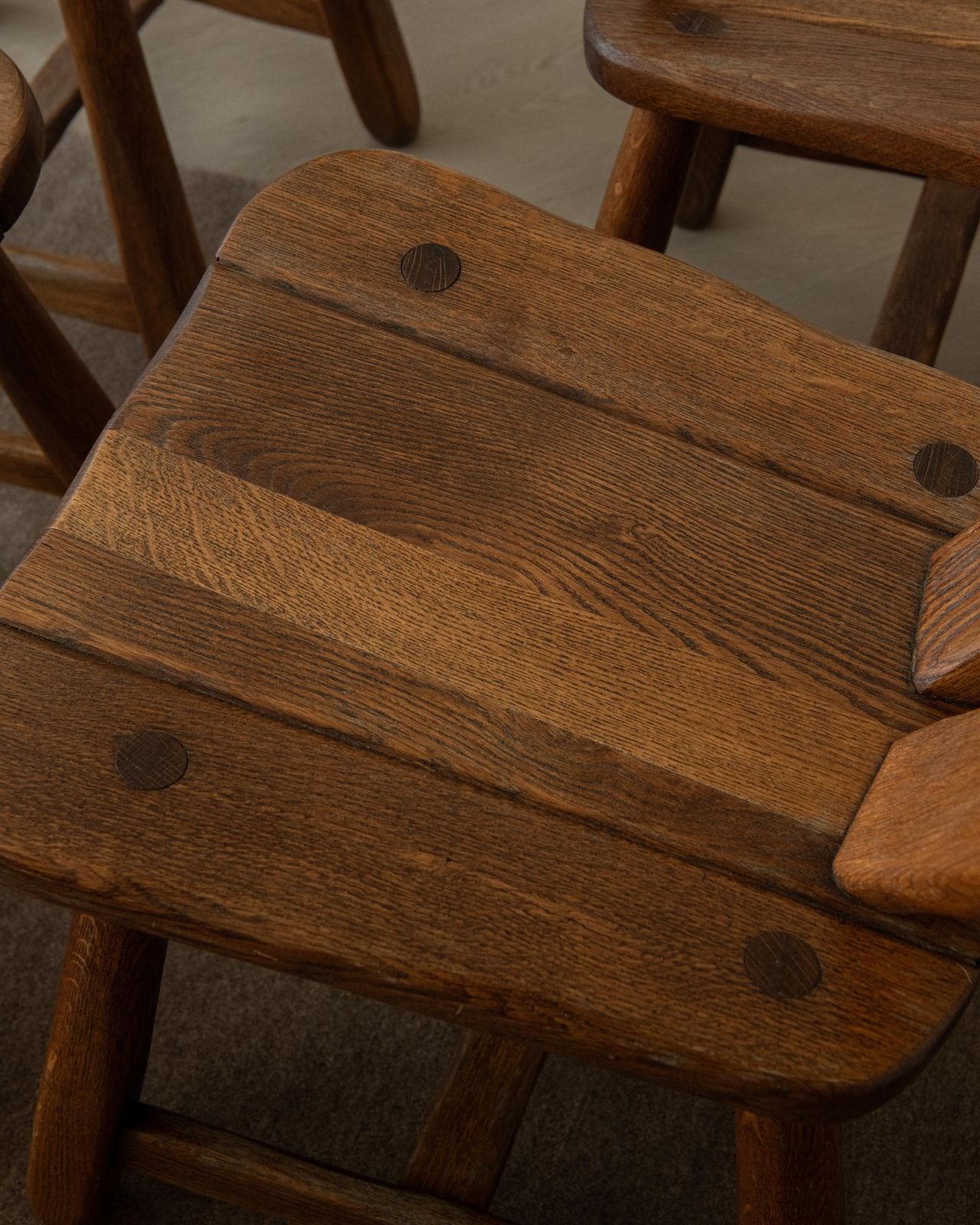 photo buy Brutalist Oak Dining Chairs With Sculptural High Backs De Puydt, 1960s, Set Of 6