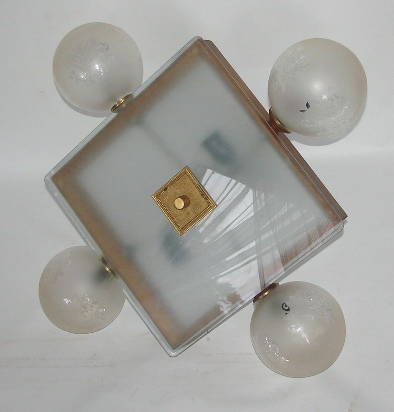 Mid-Century Vintage Hanglamp, jaren 1950, Messing, Hout en Matglas, 4x E14 photo furniture