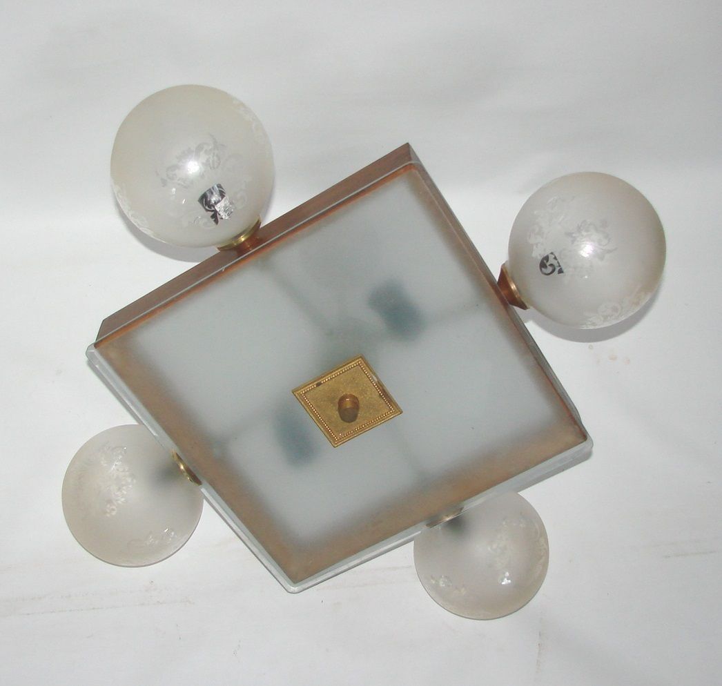 Mid-Century Vintage Hanglamp, jaren 1950, Messing, Hout en Matglas, 4x E14 photo 298.95