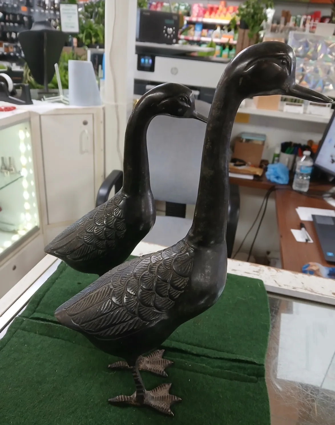 A Pair Of  Antique Japanese Hollow Cast Bronze Gees Sculptures photo for sale