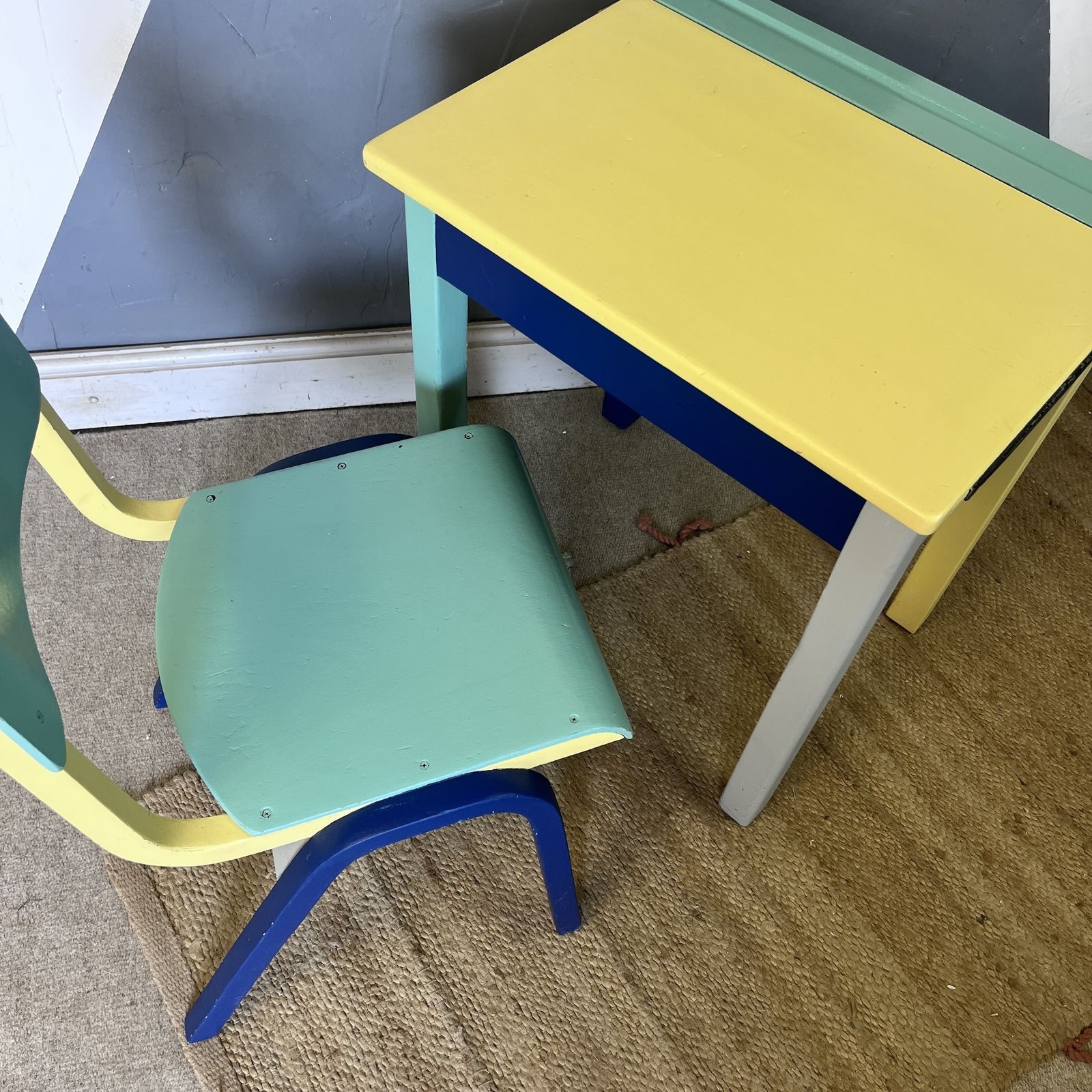 Furniture Mid Century Colourful Kids School Desk And Chair photo