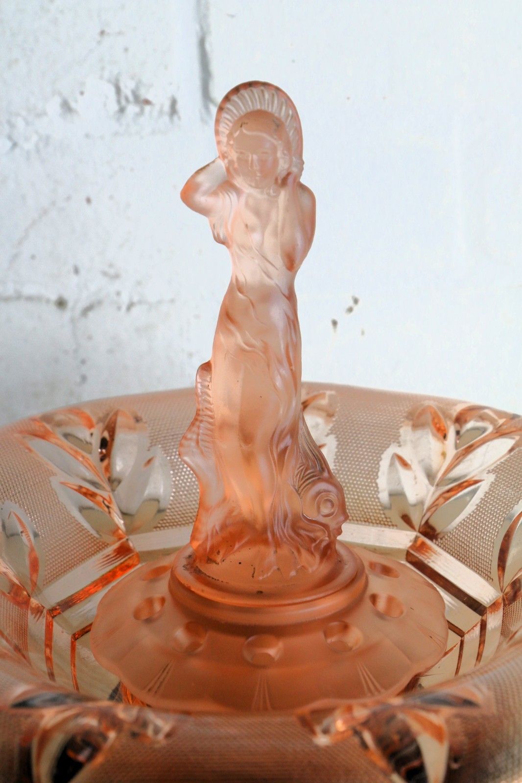Art Deco Glass Centrepiece By Walther & Sohne Arabella Figure In Pink 1930s photo for sale